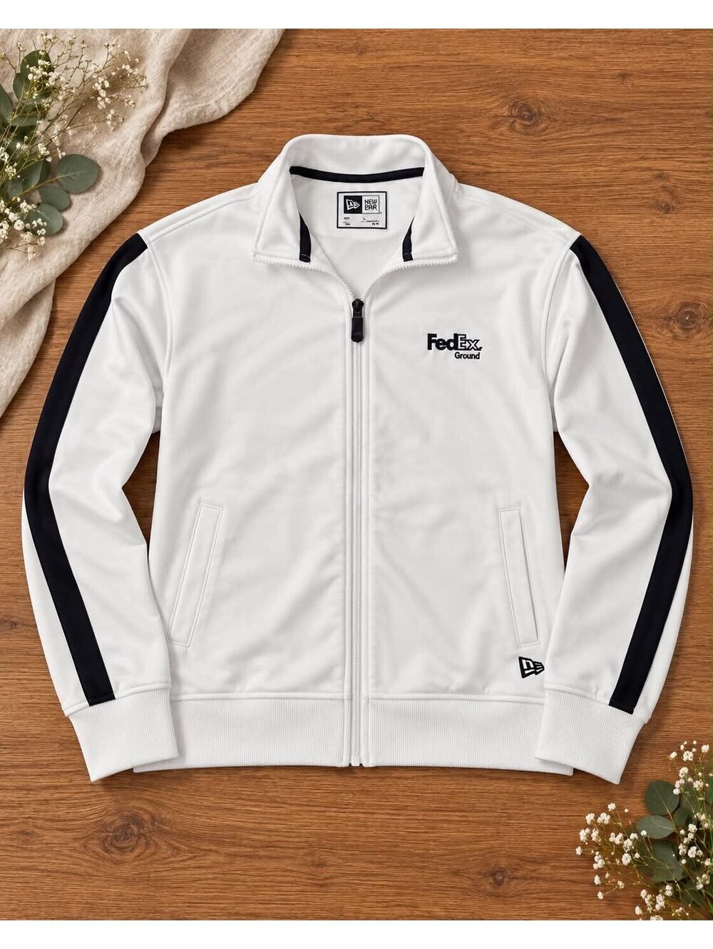 New Era FedEx Ground women’s White Track Jacket with Black Stripes Size S